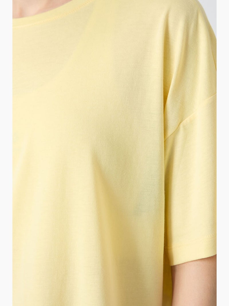 T-shirt oversized em algodão-modal com decote redondo tommy Amarelo-limão - Kiabi