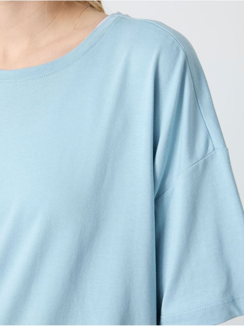 T-shirt oversized em algodão-modal com decote redondo tommy Azul-céu - Kiabi