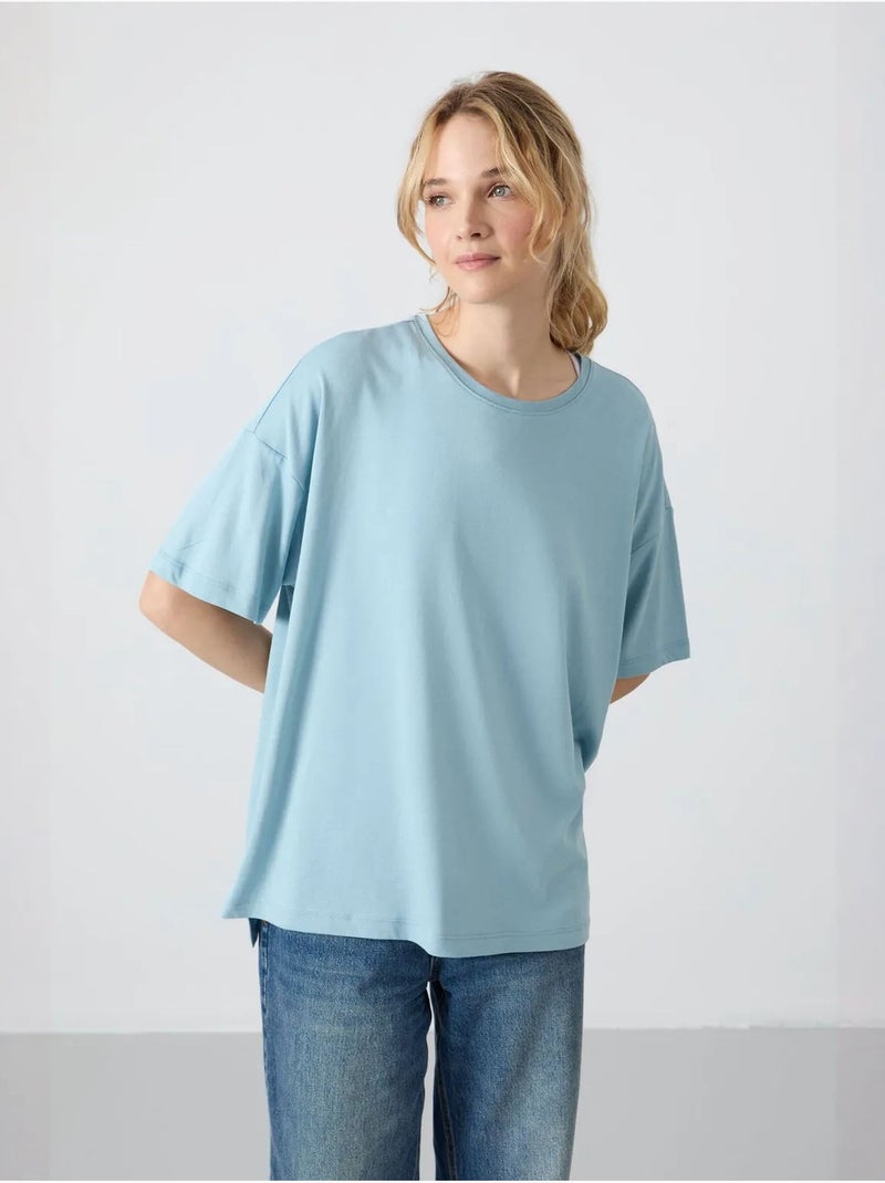 T-shirt oversized em algodão-modal com decote redondo tommy Azul-céu - Kiabi