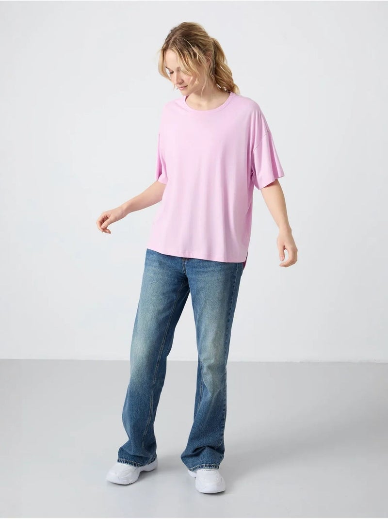 T-shirt oversized em algodão-modal com decote redondo tommy Lavanda - Kiabi