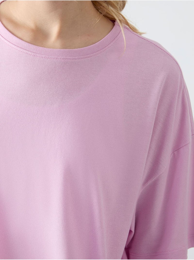 T-shirt oversized em algodão-modal com decote redondo tommy Lavanda - Kiabi