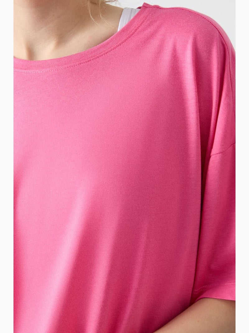 T-shirt oversized em algodão-modal com decote redondo tommy Rosa-fluo/Solinotes - Kiabi