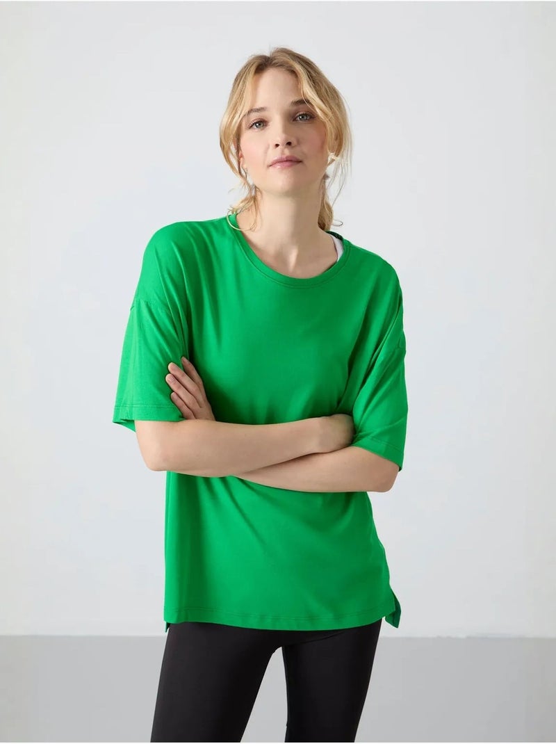 T-shirt oversized em algodão-modal com decote redondo tommy Verde - Kiabi