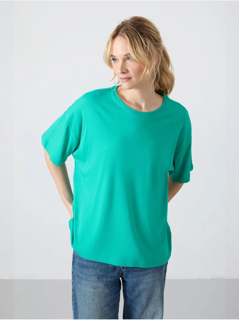 T-shirt oversized em algodão-modal com decote redondo tommy Verde menta - Kiabi