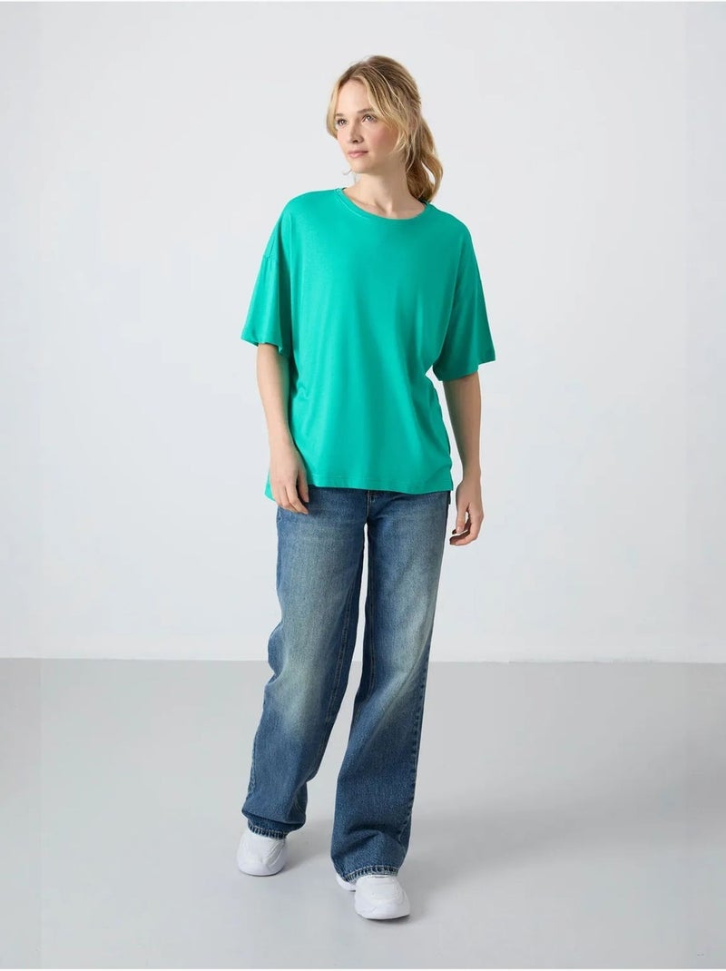 T-shirt oversized em algodão-modal com decote redondo tommy Verde menta - Kiabi