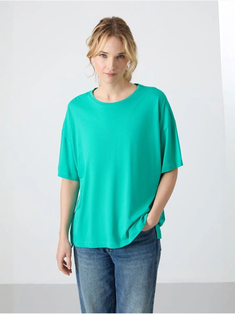 T-shirt oversized em algodão-modal com decote redondo tommy Verde menta - Kiabi