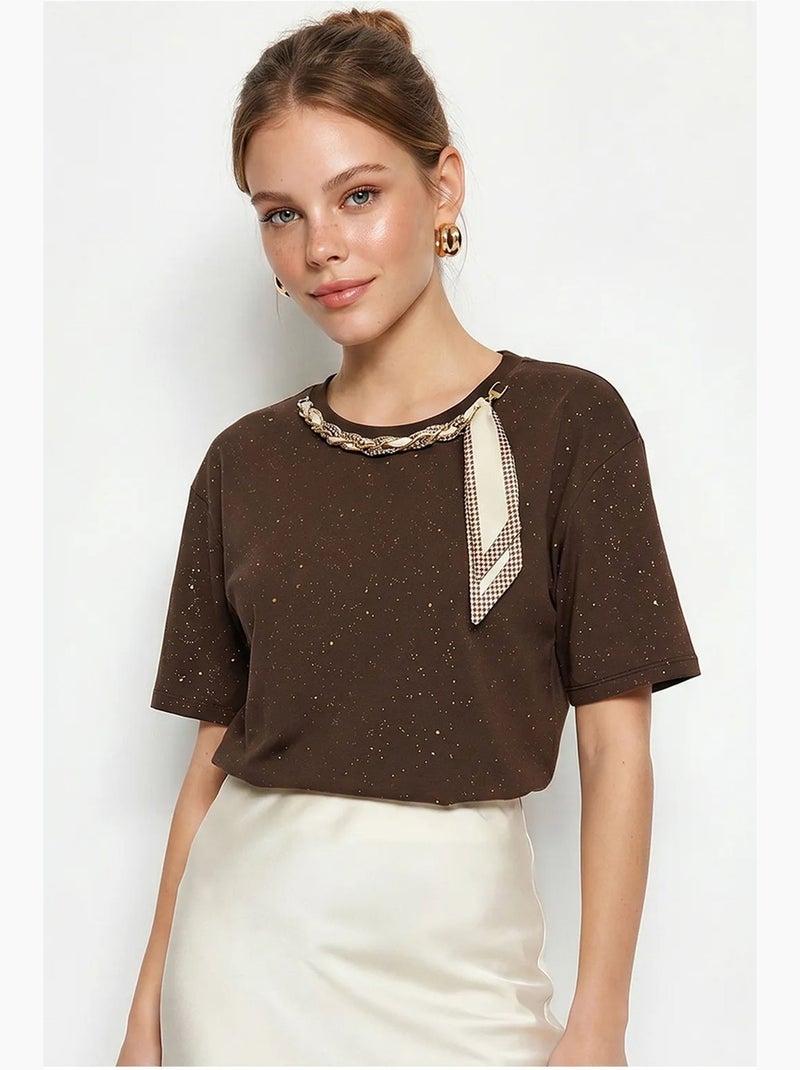 T-shirt oversized em jersey de algodão com gola redonda lucci Castanho - Kiabi