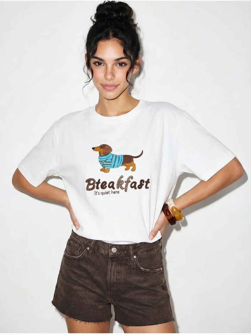 T-shirt oversized em jersey de algodão estampada lucci Branco - Kiabi