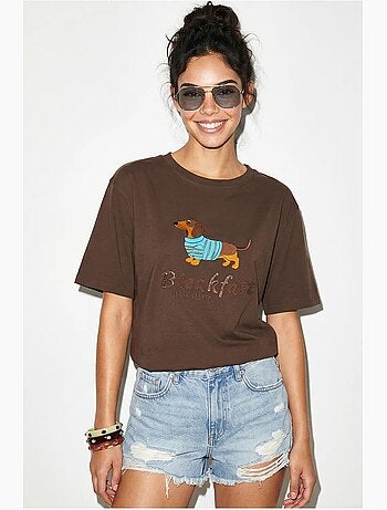 T-shirt oversized em jersey de algodão estampada lucci