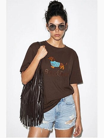 T-shirt oversized em jersey de algodão estampada lucci