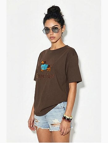 T-shirt oversized em jersey de algodão estampada lucci