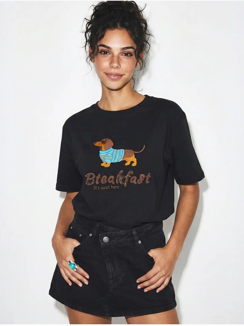 T-shirt oversized em jersey de algodão estampada lucci Preto - Kiabi