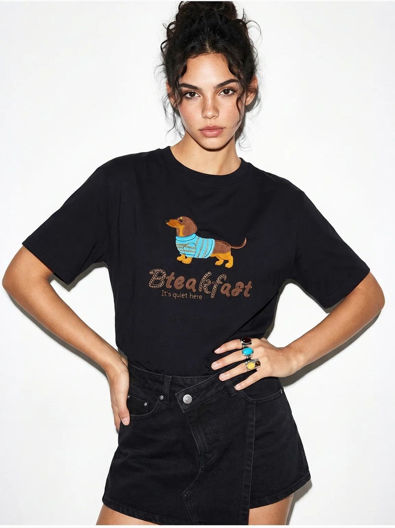 T-shirt oversized em jersey de algodão estampada lucci Preto - Kiabi