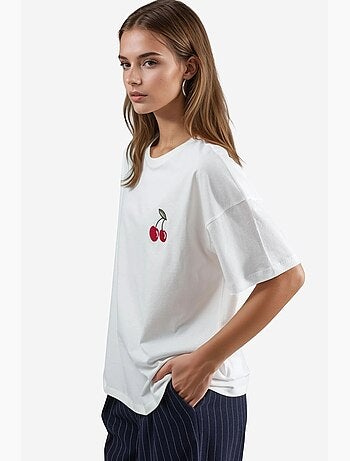 T-shirt oversized em malha com bordado hiccup