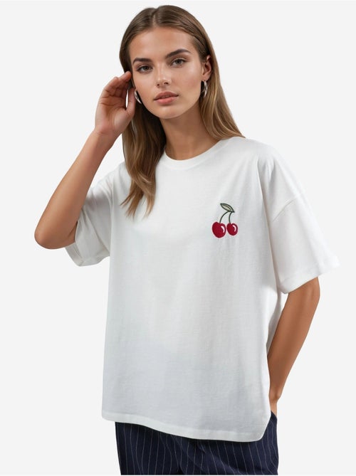 T-shirt oversized em malha com bordado hiccup - Kiabi T-shirt oversized em malha com bordado hiccup - Kiabi