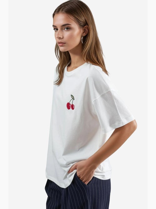 T-shirt oversized em malha com bordado hiccup - Kiabi T-shirt oversized em malha com bordado hiccup - Kiabi