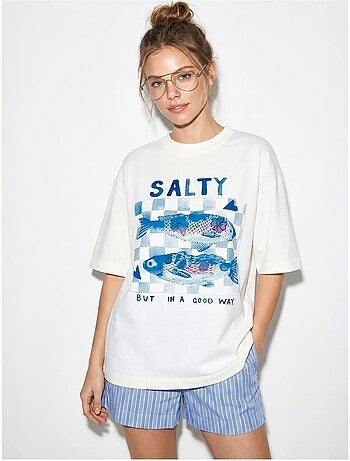 T-shirt oversized estampada com gola careca lucci