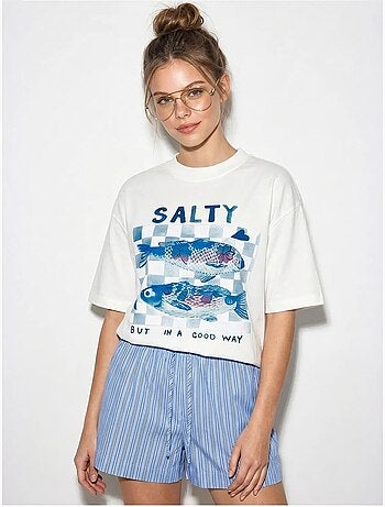 T-shirt oversized estampada com gola careca lucci