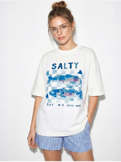 T-shirt oversized estampada com gola careca lucci - Kiabi T-shirt oversized estampada com gola careca lucci - Kiabi