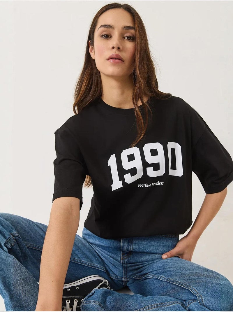 T-shirt oversized estampada com gola redonda lucci Preto - Kiabi