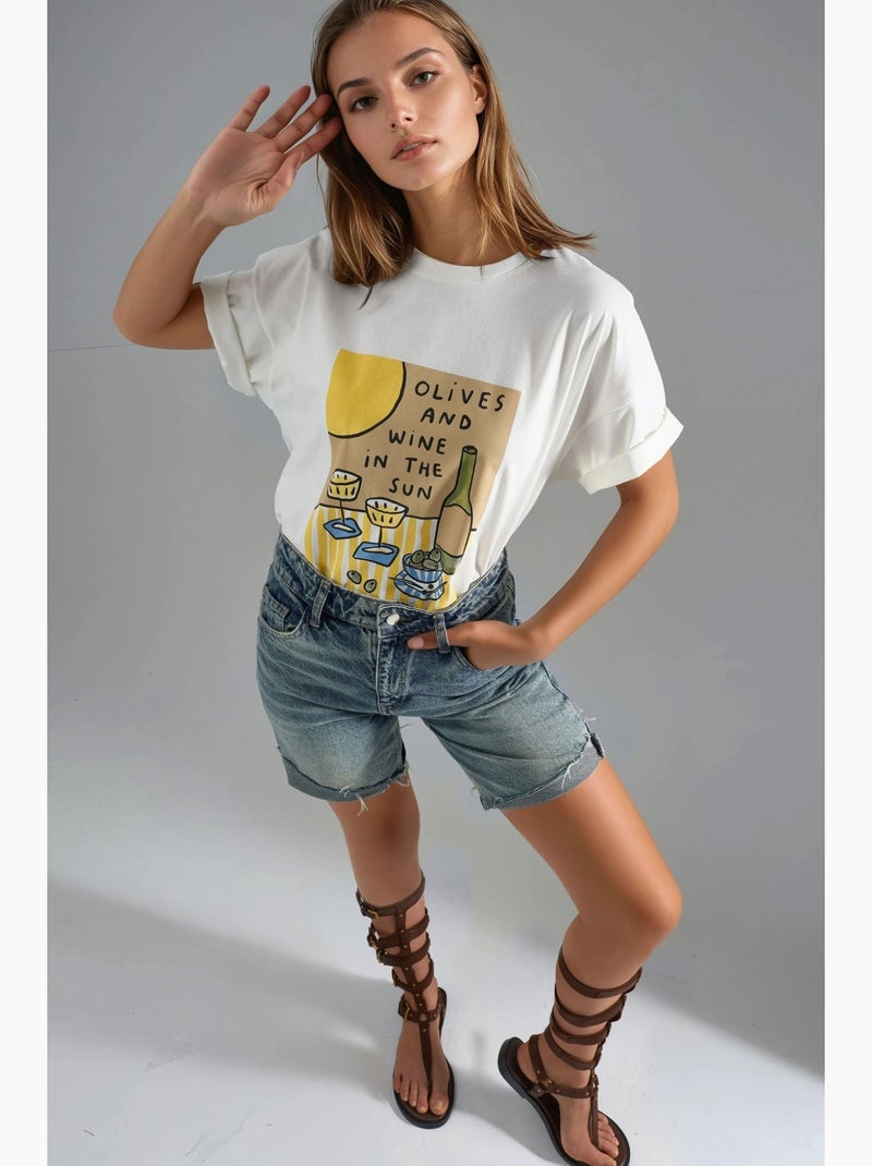T-shirt oversized estampada hiccup Branco - Kiabi