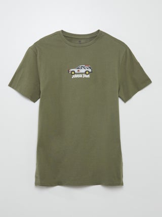 T-shirt 'Parque Jurássico' em algodão com gola