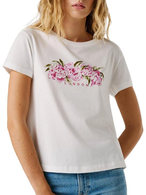 T-shirt Pepe Jeans para Mulher Branco/Rosa - Kiabi T-shirt Pepe Jeans para Mulher Branco/Rosa - Kiabi