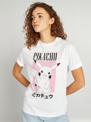 T-shirt 'Pikachu' 'Pokémon' de manga curta