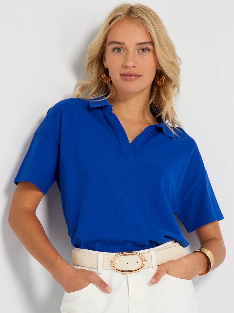 T-shirt polo em piqué de algodão AZUL - Kiabi