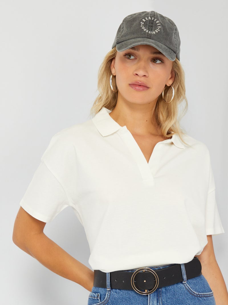 T-shirt polo em piqué de algodão Ecru - Kiabi