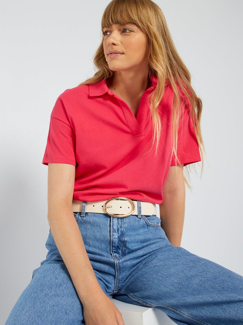 T-shirt polo em piqué de algodão ROSA - Kiabi