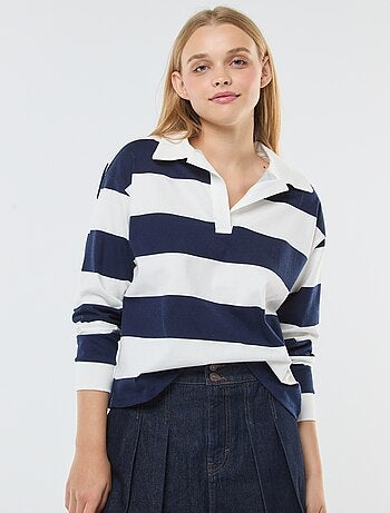 T-shirt polo oversize às riscas