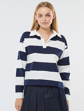 T-shirt polo oversize às riscas