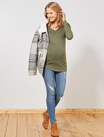 Futura mamã - T-shirt pré-mamã em malha suave matizada - Kiabi