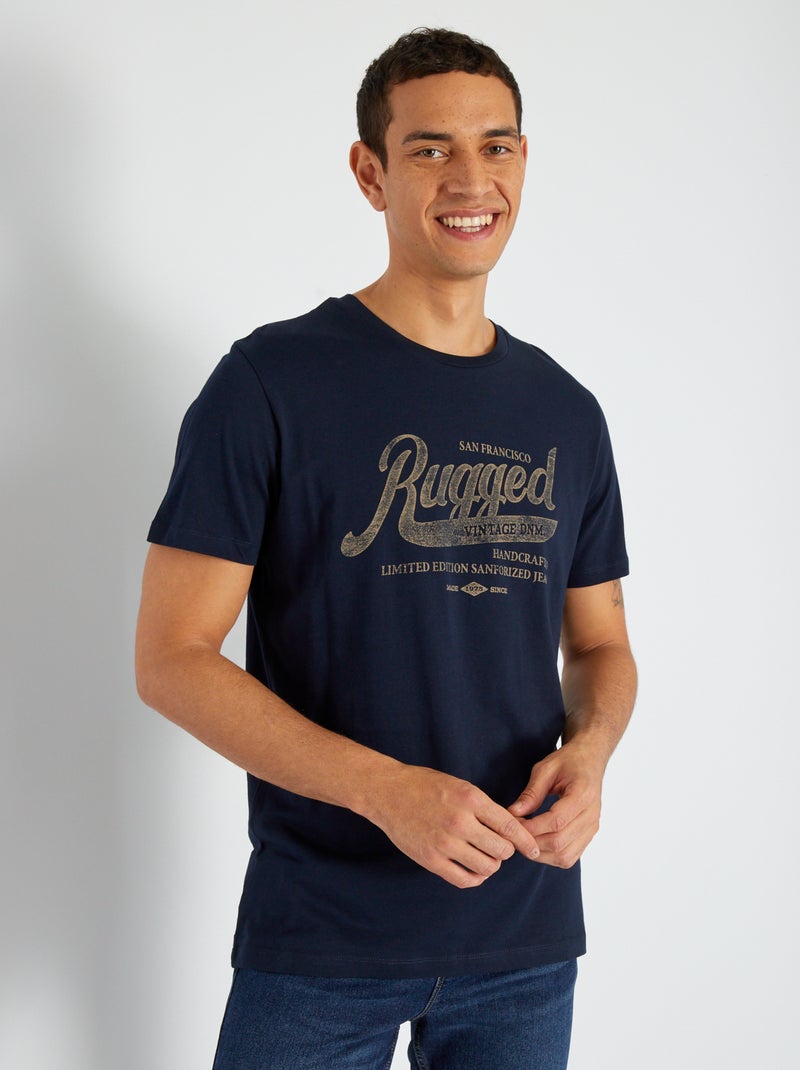 T-shirt 'Produkt' em algodão estampado Azul Marinho - Kiabi