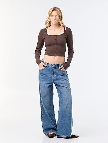 T-shirt regata 2 em 1 com gola de renda