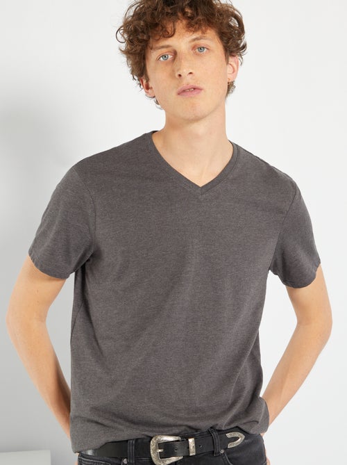 T-shirt regular em algodão com decote em bico - Kiabi