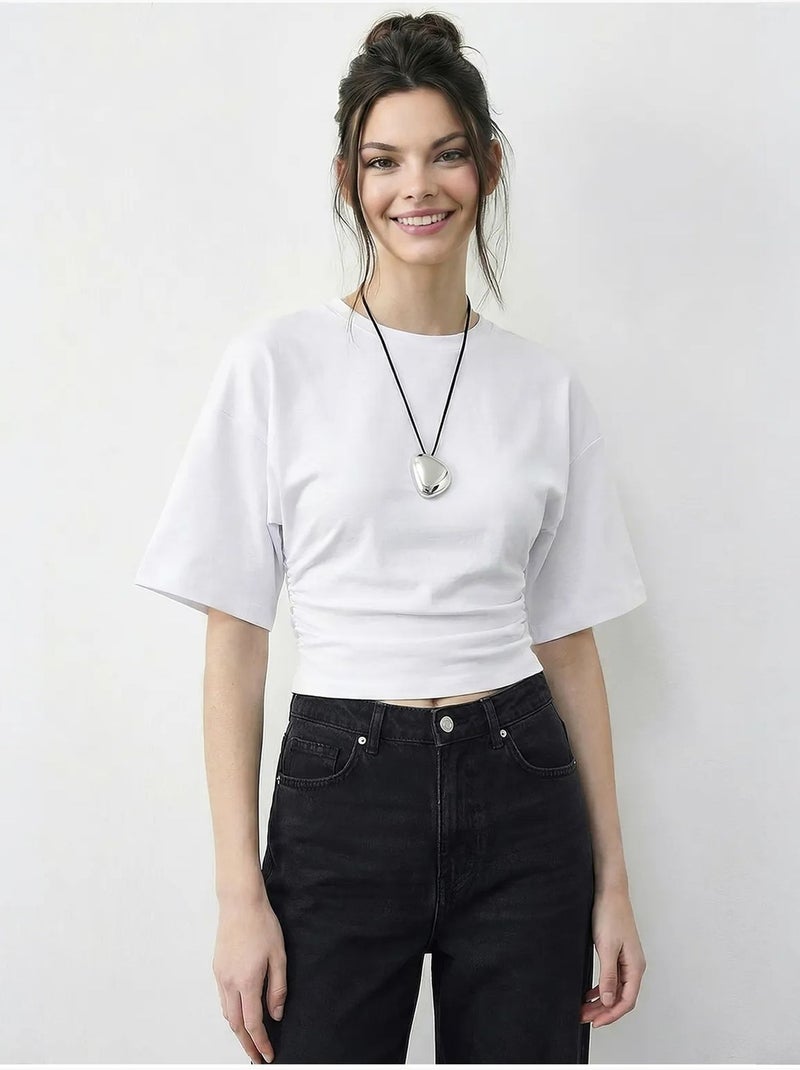 T-shirt regular fit com gola redonda lucci Branco - Kiabi