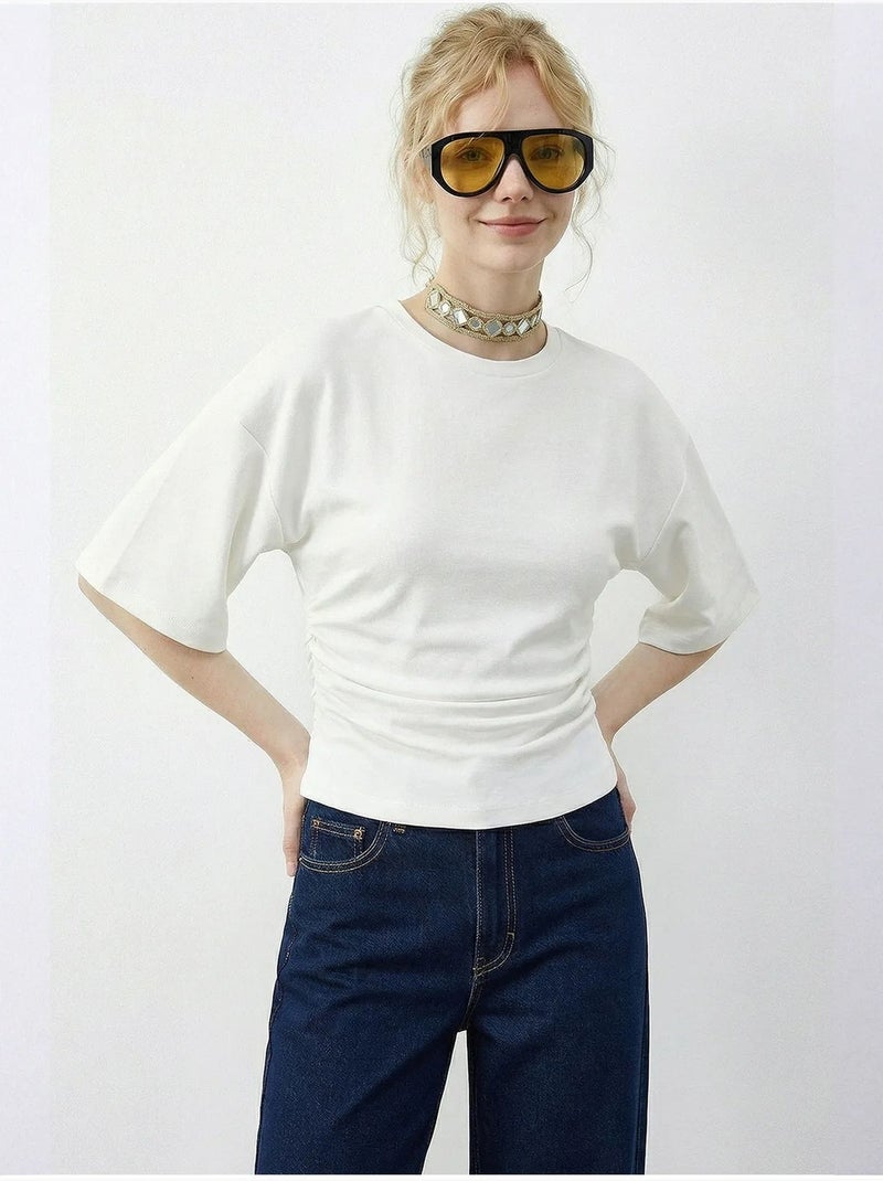 T-shirt regular fit com gola redonda lucci Marfim - Kiabi