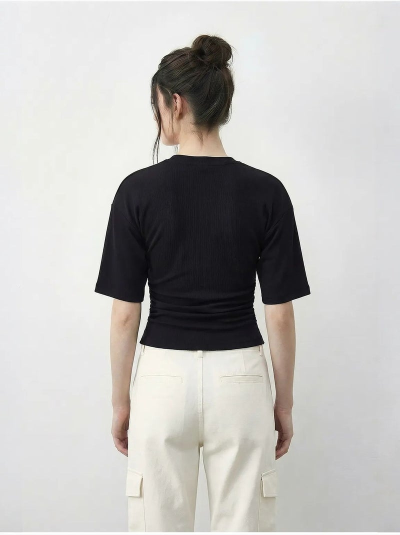 T-shirt regular fit com gola redonda lucci Preto - Kiabi