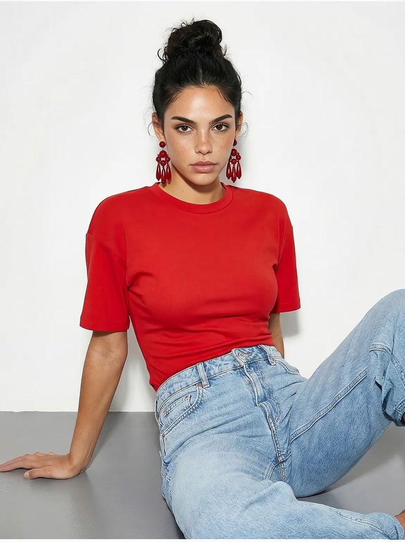 T-shirt regular fit com gola redonda lucci Vermelho - Kiabi