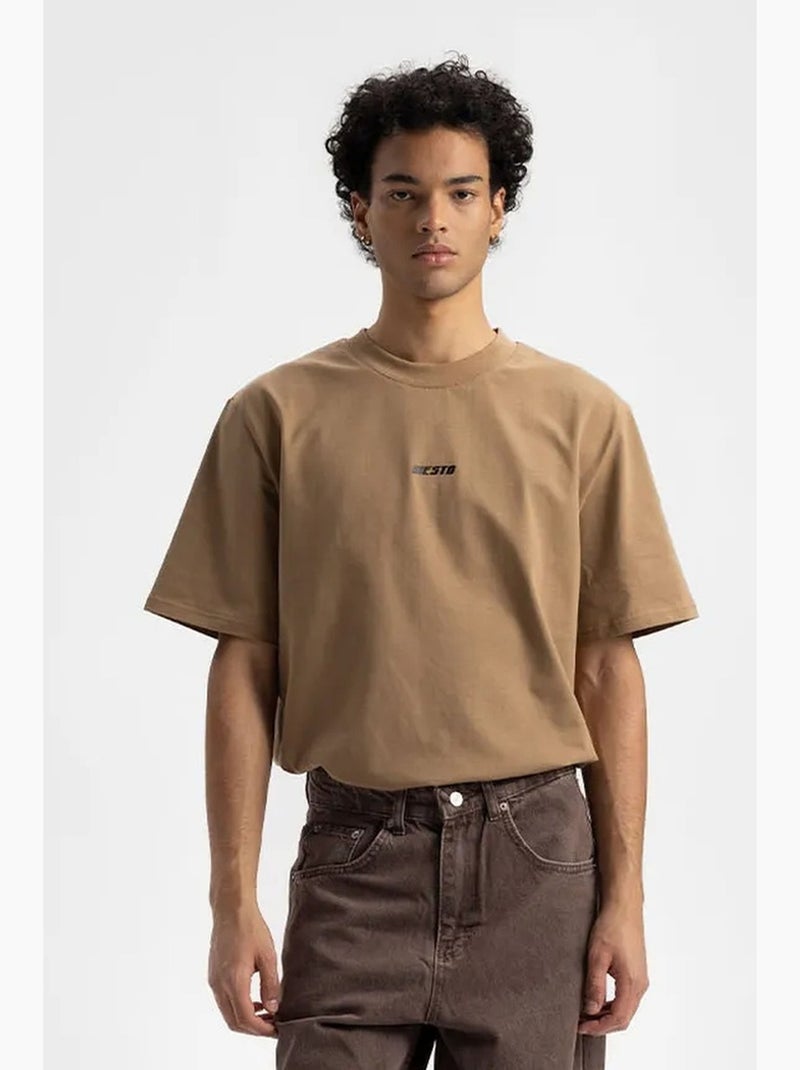 T-shirt relaxed fit com estampado de logótipo e decote redondo giesto Camelo - Kiabi