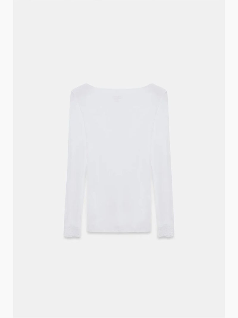 T-shirt renda decote v manga comprida dilvin Branco - Kiabi