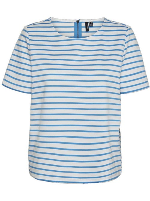 T-shirt Riscas Branco/Azul Vero Moda para Mulher - Kiabi T-shirt Riscas Branco/Azul Vero Moda para Mulher - Kiabi