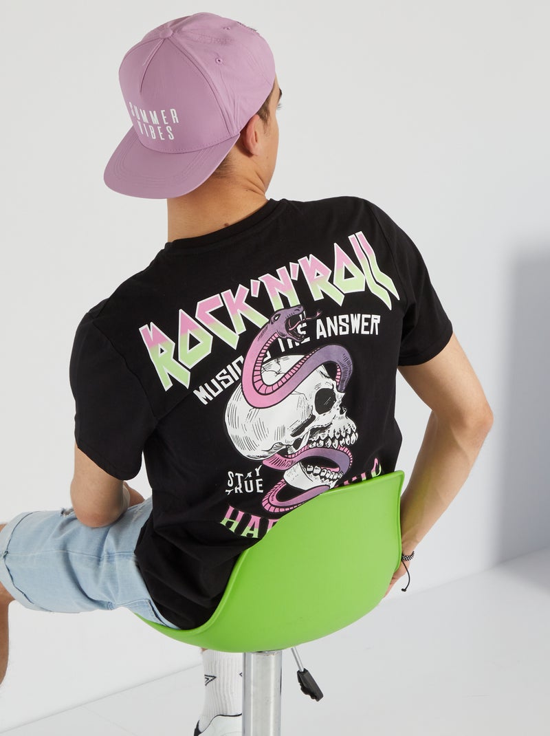 T-shirt 'Rock'n'roll' em jersey Preto - Kiabi