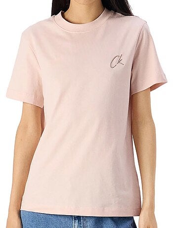 T-shirt Rosa Calvin Klein Jeans Bordada para Mulher