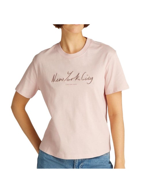 T-shirt Rosa para Mulher Calvin Klein Jeans Bordada - Kiabi