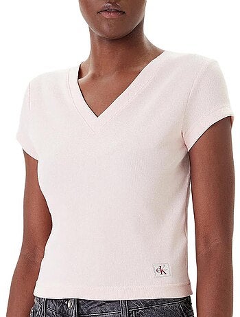 T-Shirt Rosa para Mulher Calvin Klein Jeans com Etiqueta Ri-cloud