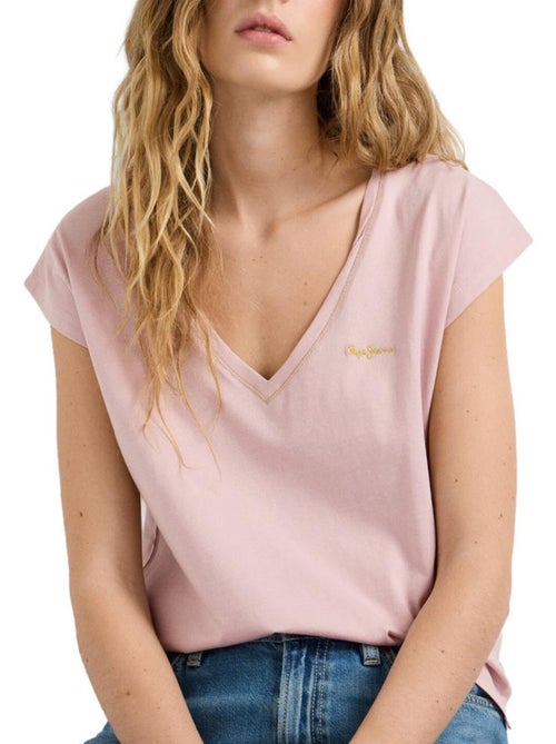 T-shirt rosa pastel pepe jeans cloe para mulher - Kiabi T-shirt rosa pastel pepe jeans cloe para mulher - Kiabi