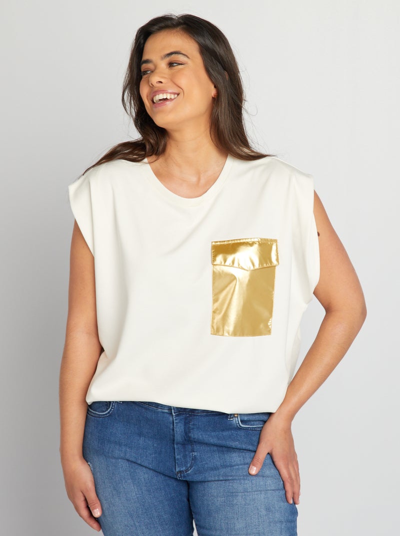 T-shirt sem manga com bolso dourado BRANCO - Kiabi